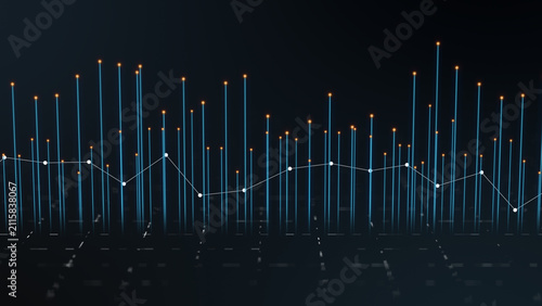 Konstfotografi Dot line 3D perspective value and volume, volatility chart stock market exchange
