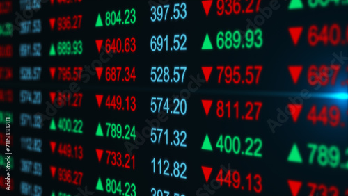 Value arrow light flare and numbers of data price moving plus and minus financial stock economy market screen display investment trading real time