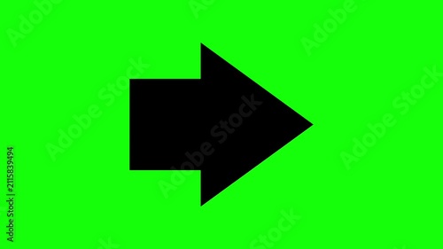 Animated Right Arrow Icon, Forward and Direction Concept, Black Silhouette on Green Screen Background