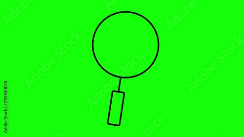 Animated Magnifying Glass Line Icon, Search and Find Concept, Black Outline on Green Screen Background