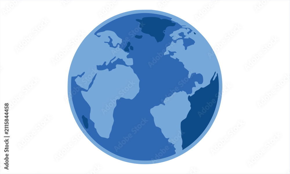Fototapeta premium Blue Earth Globe Vector Icon World Map Sphere Illustration Isolated Background