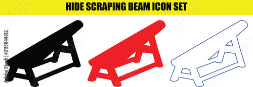 Obraz na płótnie Hide scraping beam icon set for traditional leather processing industry with vintage craft equipment