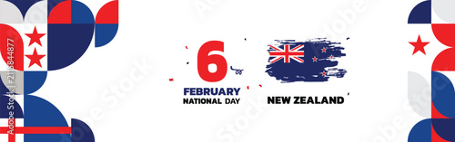 New Zealand National Day Banner with Geometric Pattern and National Flag Template