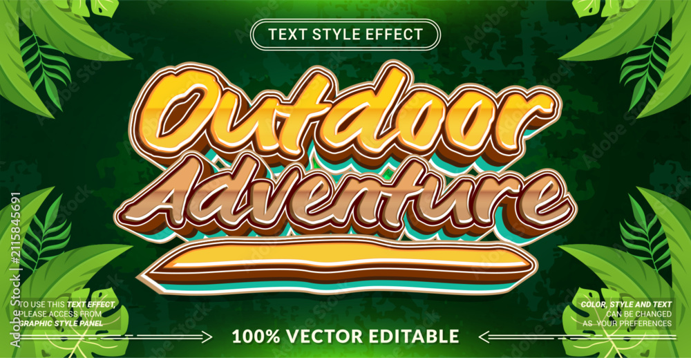 Obraz premium Editable Outdoor Adventure text effect vector with bold nature-inspired typography. Perfect for outdoor events, adventure branding, posters, banners, and social media designs.