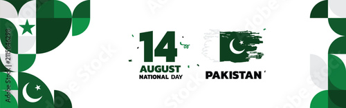 Pakistan Independence Day Banner with Geometric Pattern and National Flag Template