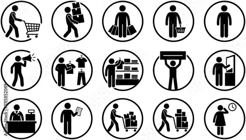 Photography Set of fifteen black and white shopping and retail customer service icons