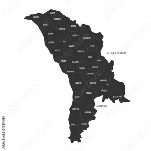 Obraz na płótnie Moldova political map of administrative divisions - districts, municipalities and two autonomous territorial units - Gaugazia and Left Bank of the Dniester