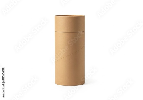 Eco friendly brown cardboard tube container on white background