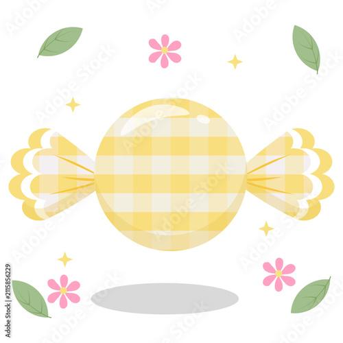 Cute Yellow Pastel Gingham Candy with Flower and Leaf Decoration