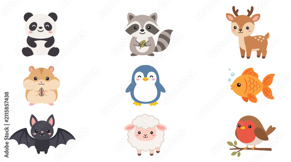 Fototapeta premium Collection of cute cartoon animals