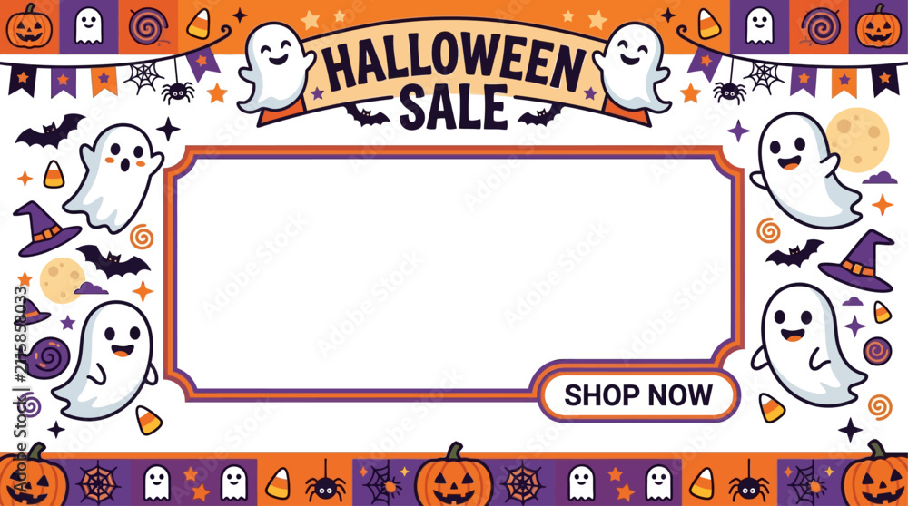 Naklejka premium Amazing Halloween Sale with Cute Ghosts and Pumpkins - A Spooktacular Celebration