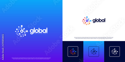 digital technology logo, with abstract shapes of interconnected molecules, electrical network systems, graphic illustration design.