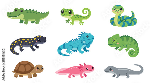 Collection of diverse reptiles and amphibians