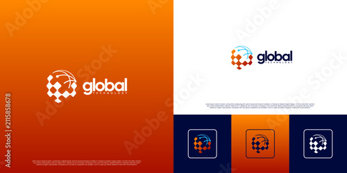 database connection network logo, smart technology services, software development, vector design illustration.