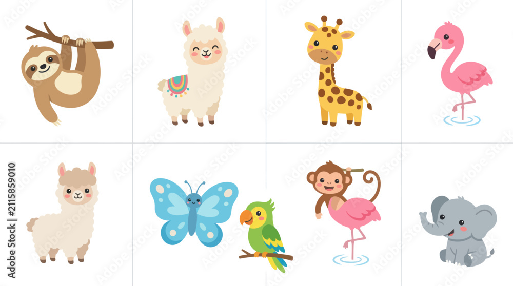 Fototapeta premium Cute animal collection flat design