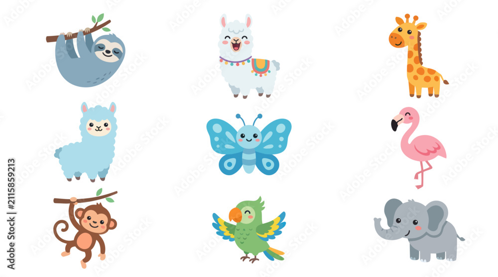 Fototapeta premium Cute animal collection isolated on white background
