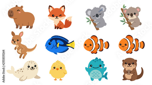 Canvas Print Cute animal collection vector illustration