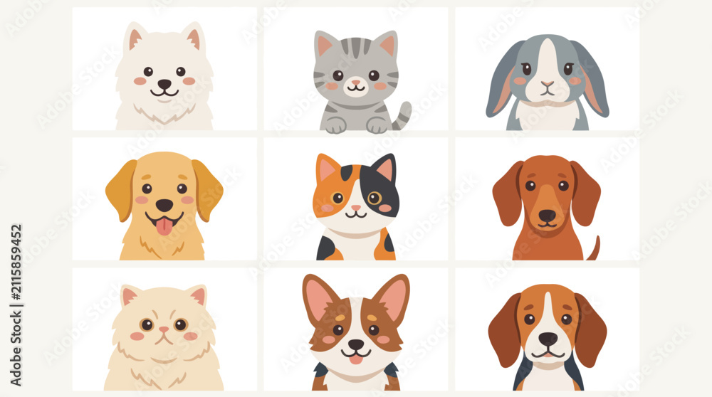 Obraz premium Cute animal faces collection
