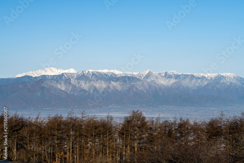 Fotografía 【 長野県 】高ボッチ高原からの眺望、雪山の北アルプス穂高連峰