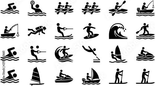 Canvas Print Collection of various water sports and recreational activity icons