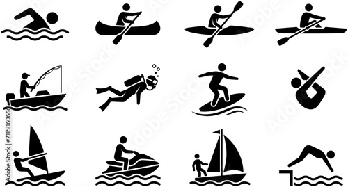 Konstfotografi Set of water sports and recreational activities icons.