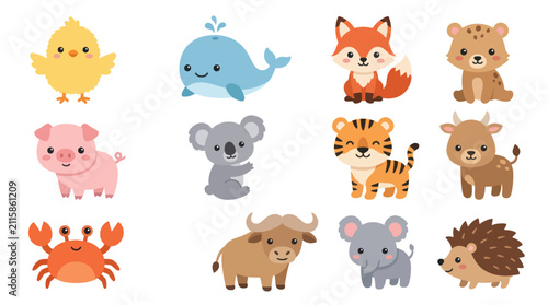 Canvas Print Cute cartoon animals collection