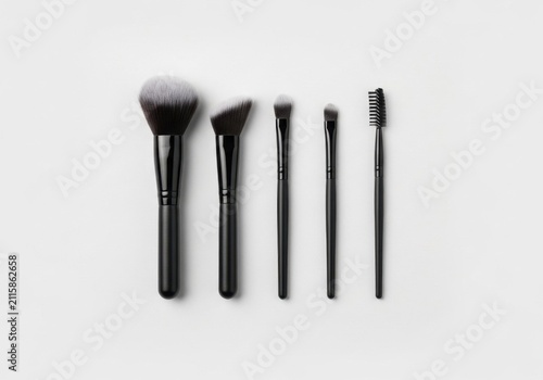 Professional black makeup brush set on white background