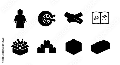 Building Blocks Icons, Toy Construction Elements, Playful Creative Set, Vector Graphics for Childhood Fun and DIY Projects