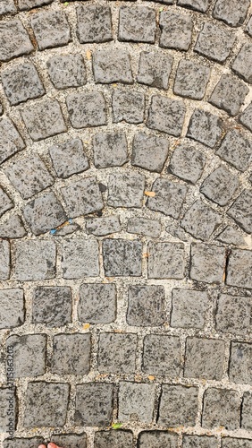 Neatly and symmetrically arranged concrete pavers set amidst a spacious park, bathed in invigorating sunlight—an ideal spot for family recreation and exercise, fostering family bonding and outdoor act