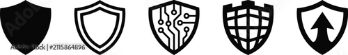 Minimal Shield Protection, Cyber Security and Privacy Outline Icons Vector Collection