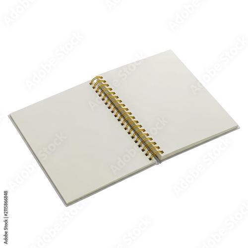Foto Open spiral notebook with blank white pages isolated on transparent background
