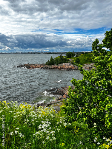 Landscape with a View of Helsinki from the Suomenlinna (Sveaborg) Islands on a Ð¡loudy Ð’ay. Susisaari Island.