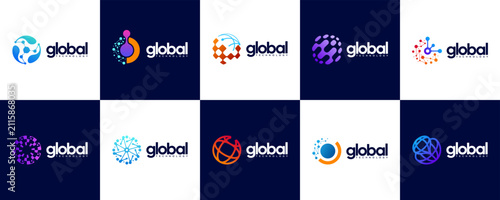 Collection of global abstract logos for technology, education, digital-based services, vector graphic illustration.