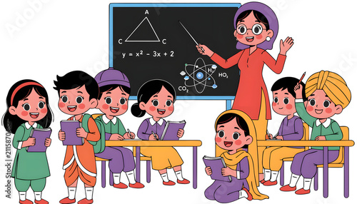 Happy Indian Students Learning.