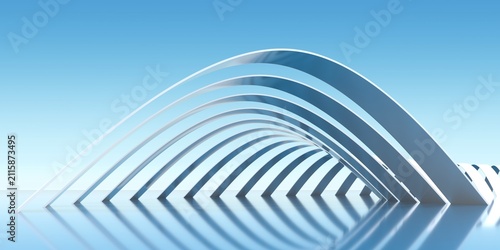 Фотография Wide White Parabolic Arches Standing on Reflective Floor - 3d Illustration