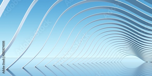 Flowing White Wave Structure Framing Blue Light Horizon - 3d Illustration