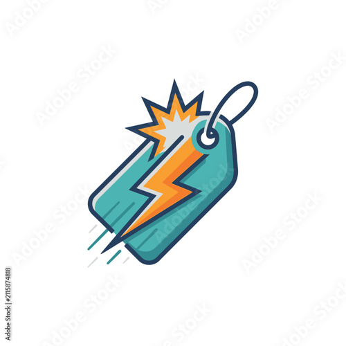 Lightning bolt price tag flash sale icon.