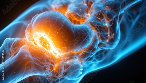 Human joint inflammation concept. Medical 3D render of painful arthritis in bone anatomy.