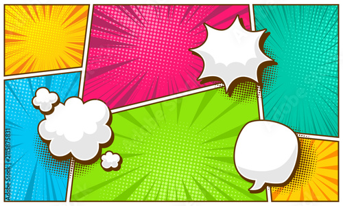 Comic book abstract colorful panel background with blank speech bubbles