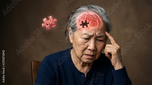 Senior woman with brain puzzle for World Alzheimers Day concept