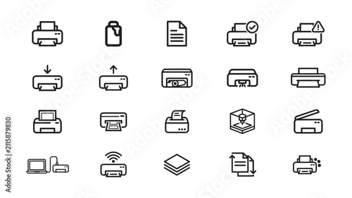 Bild auf Leinwand Collection of printer icons showing various functions and statuses on transparen