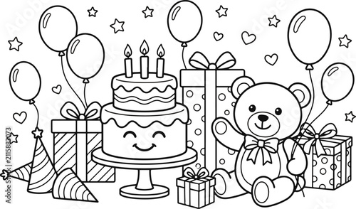 Colorful vector illustration of birthday balloons confetti and festive elements for celebrations