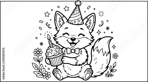 Colorful birthday celebration vector illustration with balloons cake and festive decorations