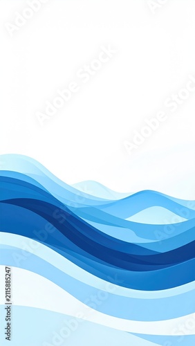Abstract blue waves cascade across a clean white background (1)