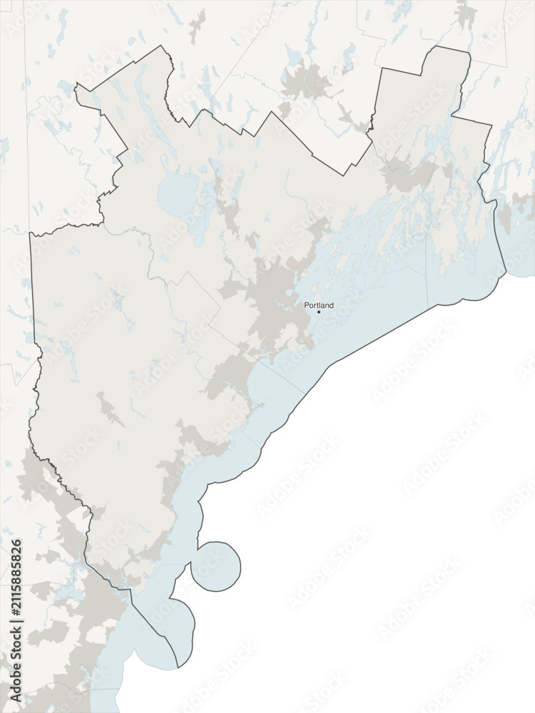 Fototapeta premium Portland-South Portland metropolitan area vector map with county boundaries, urban footprint and hydrography, Maine, USA