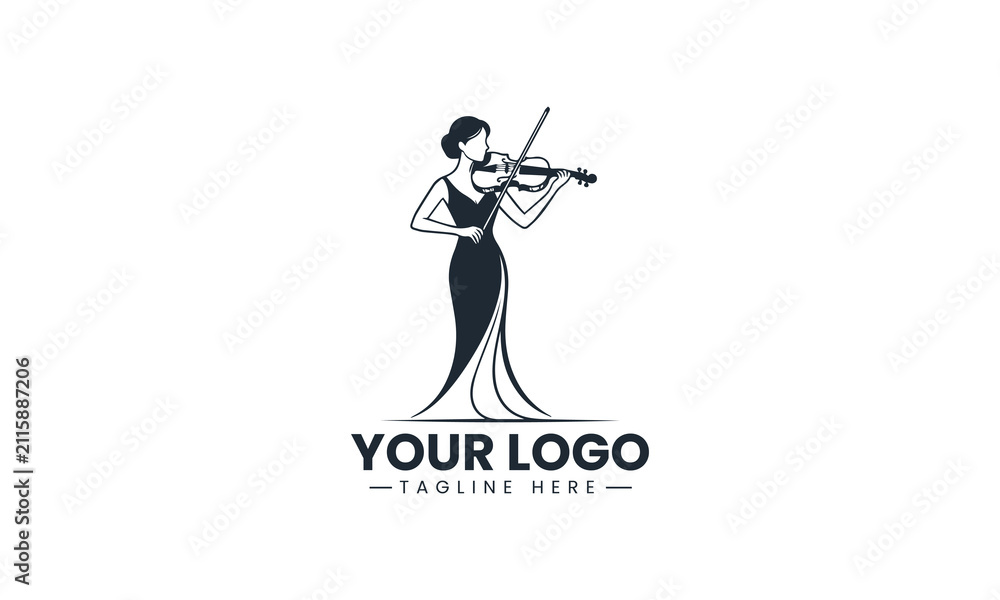 Fototapeta premium Black Vector Logo of Elegant Female Violinist