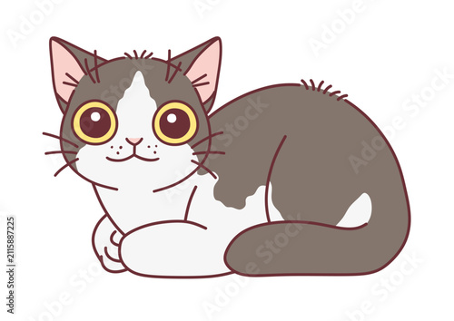 Spotted cartoon cat in a loaf pose. Vector illustration. Cute cats series. 