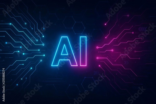 Futuristic AI Technology Banner with Neon Circuit Lines and Cyberpunk Digital Interface
