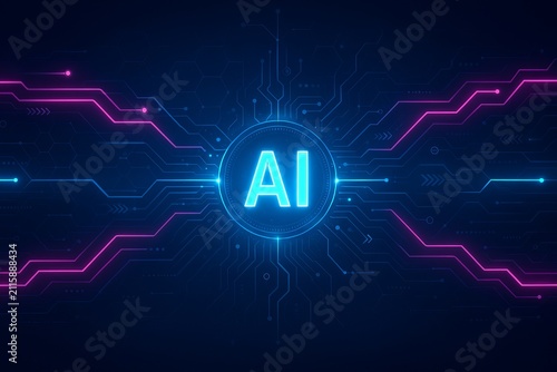 Futuristic AI Technology Banner with Neon Circuit Lines and Cyberpunk Digital Interface
