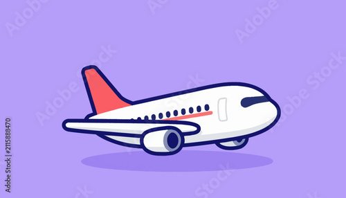 Cartoon airplane illustration flying on purple background for travel and aviation concepts